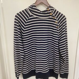 Ralph Lauren Women’s L Navy and Cream Striped Knit Hooded with Gold Button